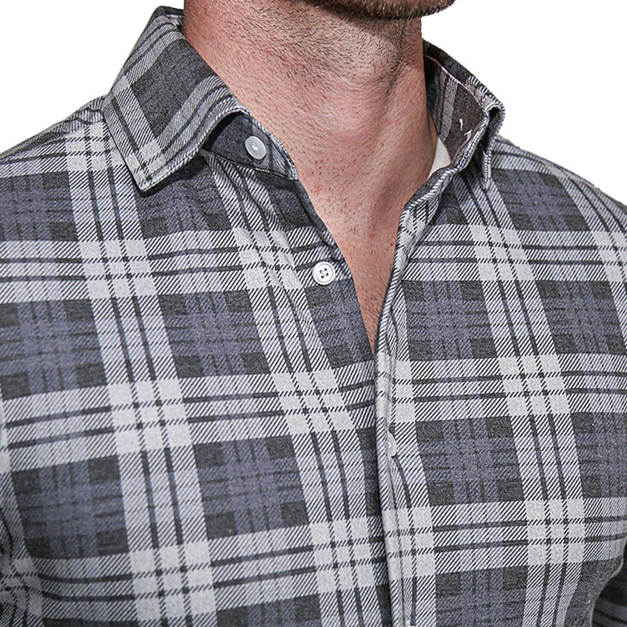 Tops State and Liberty Clothing Company | The Warner Grey And White Windowpane Casual Button Down