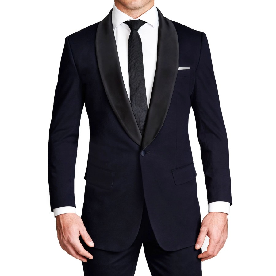 Tops State and Liberty Clothing Company | Athletic Fit Stretch Tuxedo Jacket - Solid Navy With Shawl Lapel