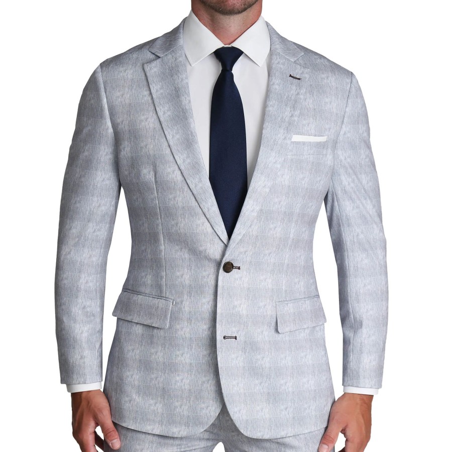 Tops State and Liberty Clothing Company | Athletic Fit Stretch Blazer - Light Grey Plaid