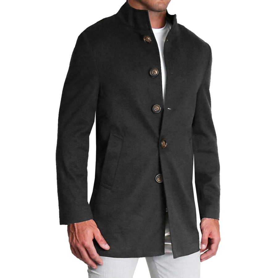 Tops State and Liberty Clothing Company | Solid Black Open Button Overcoat