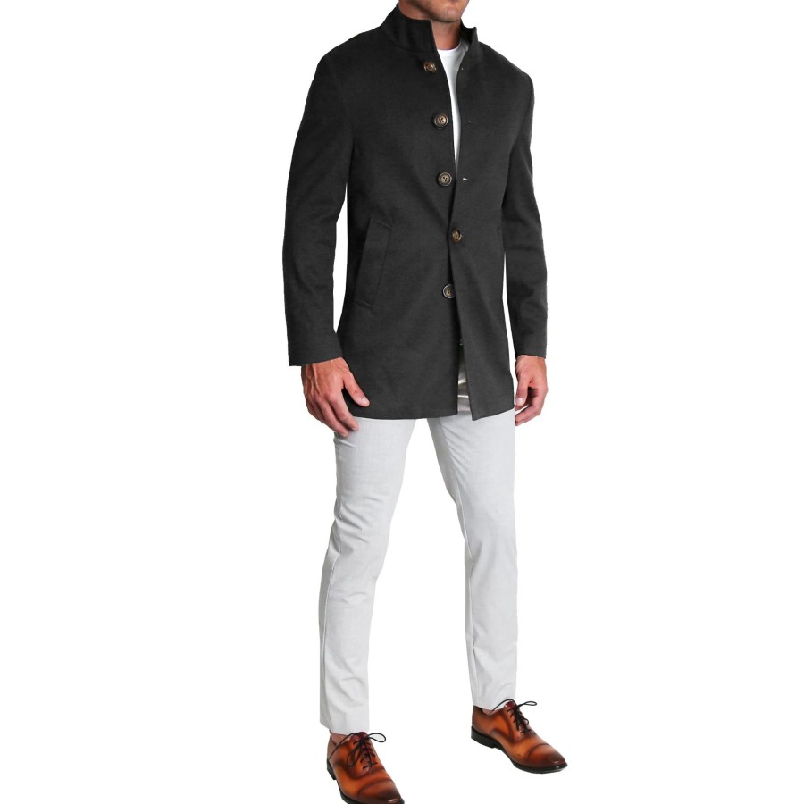 Tops State and Liberty Clothing Company | Solid Black Open Button Overcoat