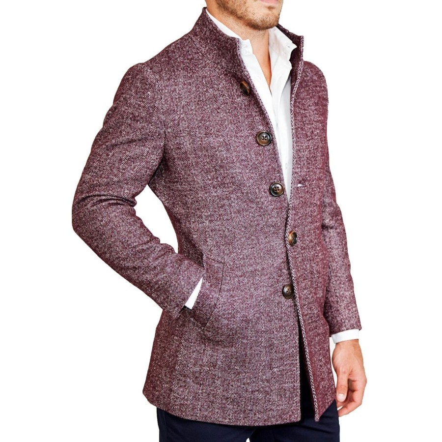 Tops State and Liberty Clothing Company | Light Maroon Herringbone Open Button Overcoat