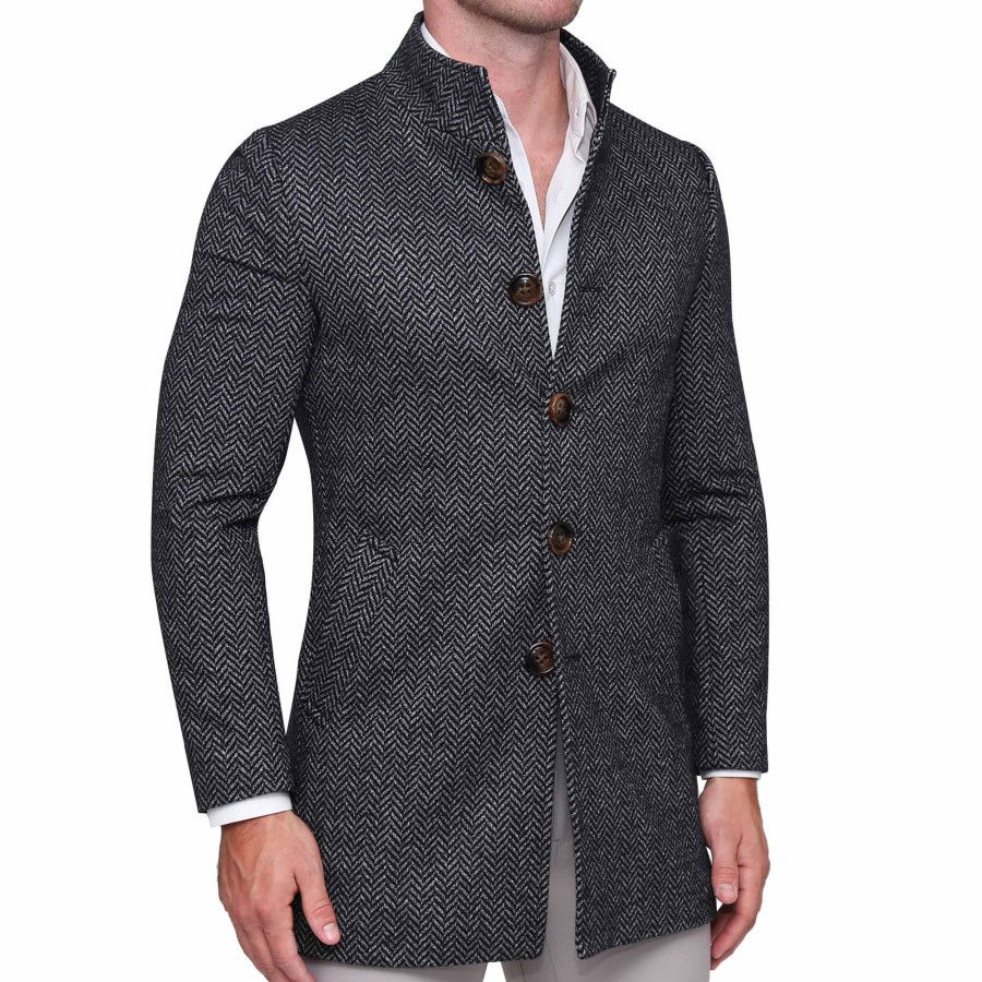 Tops State and Liberty Clothing Company | Grey U0026 Navy Herringbone Overcoat