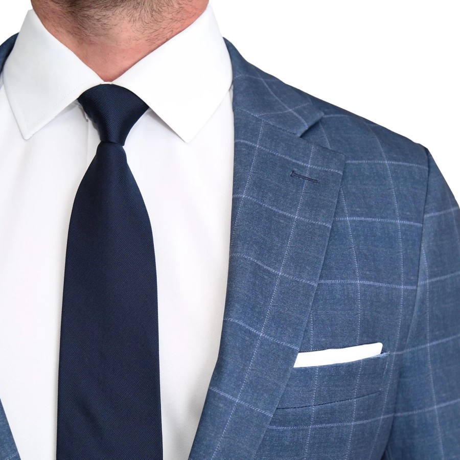 Suits State and Liberty Clothing Company | Brushed Tech Stretch Blazer - Heathered Blue With White Windowpane