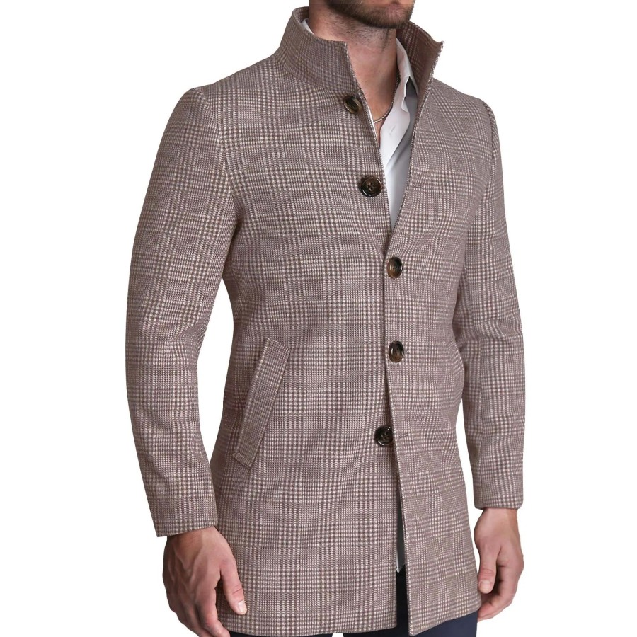 Tops State and Liberty Clothing Company | Brown Plaid Open Button Overcoat