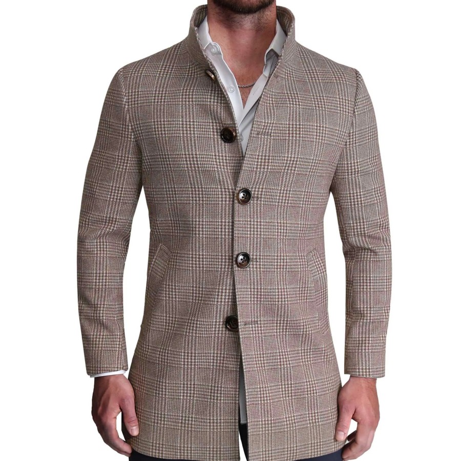 Tops State and Liberty Clothing Company | Brown Plaid Open Button Overcoat