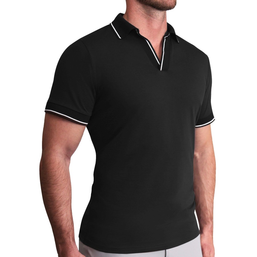 Tops State and Liberty Clothing Company | The Gage Black With White Tipped Polo